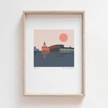 Print Caerdydd gyda Awyr Binc