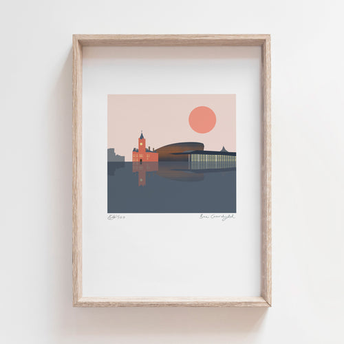 Cardiff Bay Print with Pink Sky