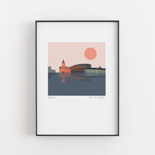Print Caerdydd gyda Awyr Binc