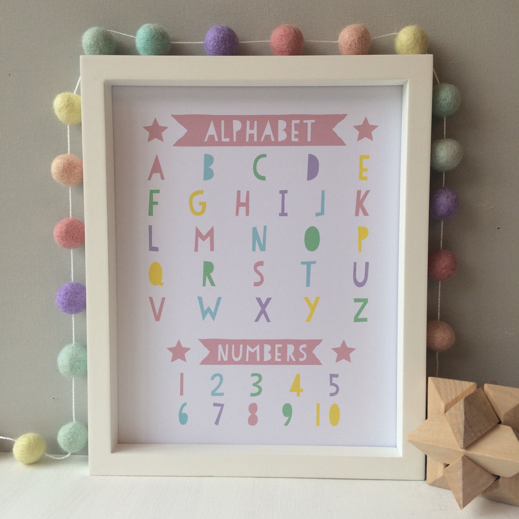 Alphabet and Numbers Pastel Print