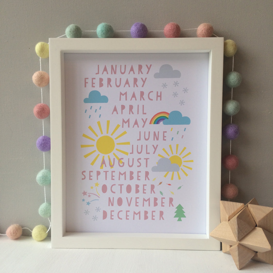 Months of the Year Pastel Print