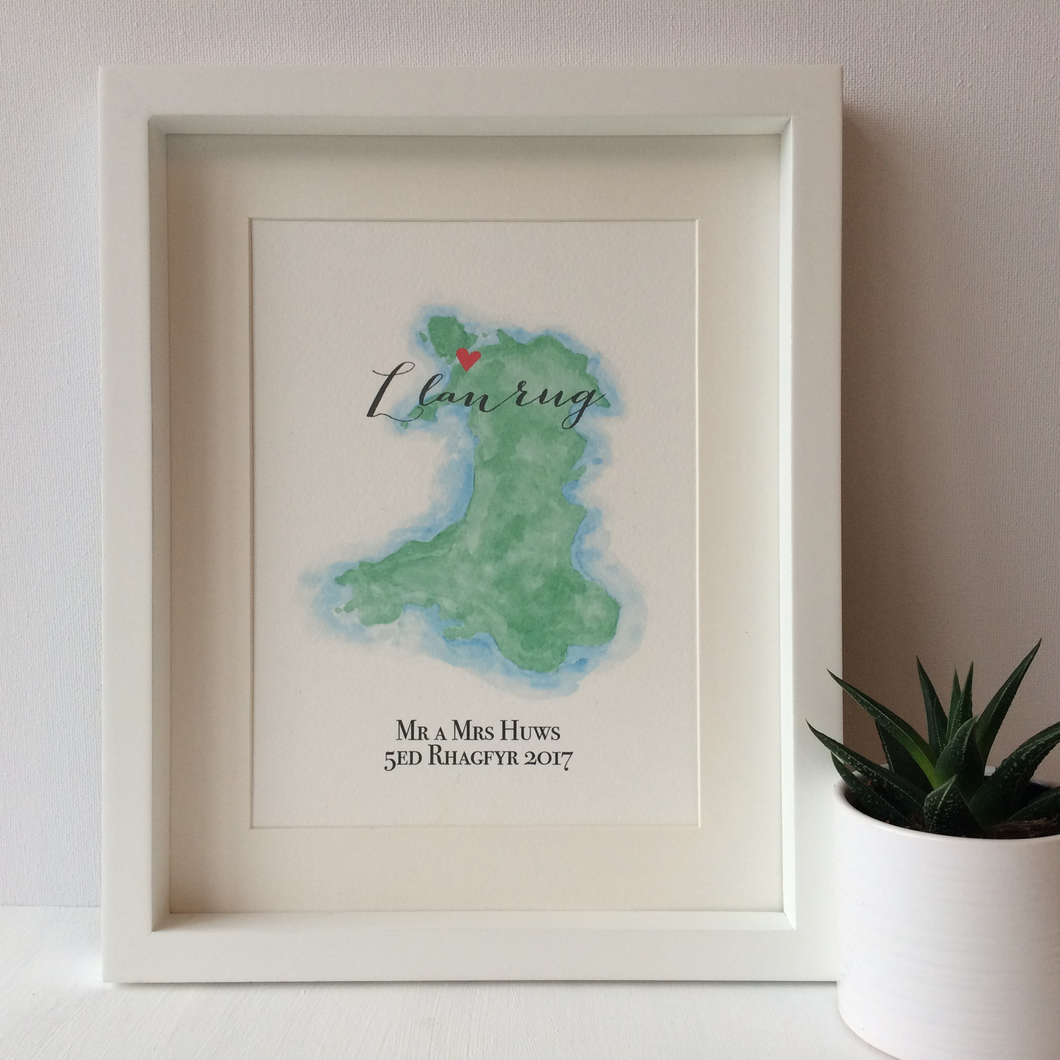 Personalised Watercolour Map of Wales