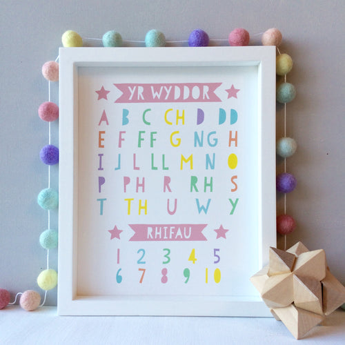 Welsh Alphabet and Numbers Pastel Print