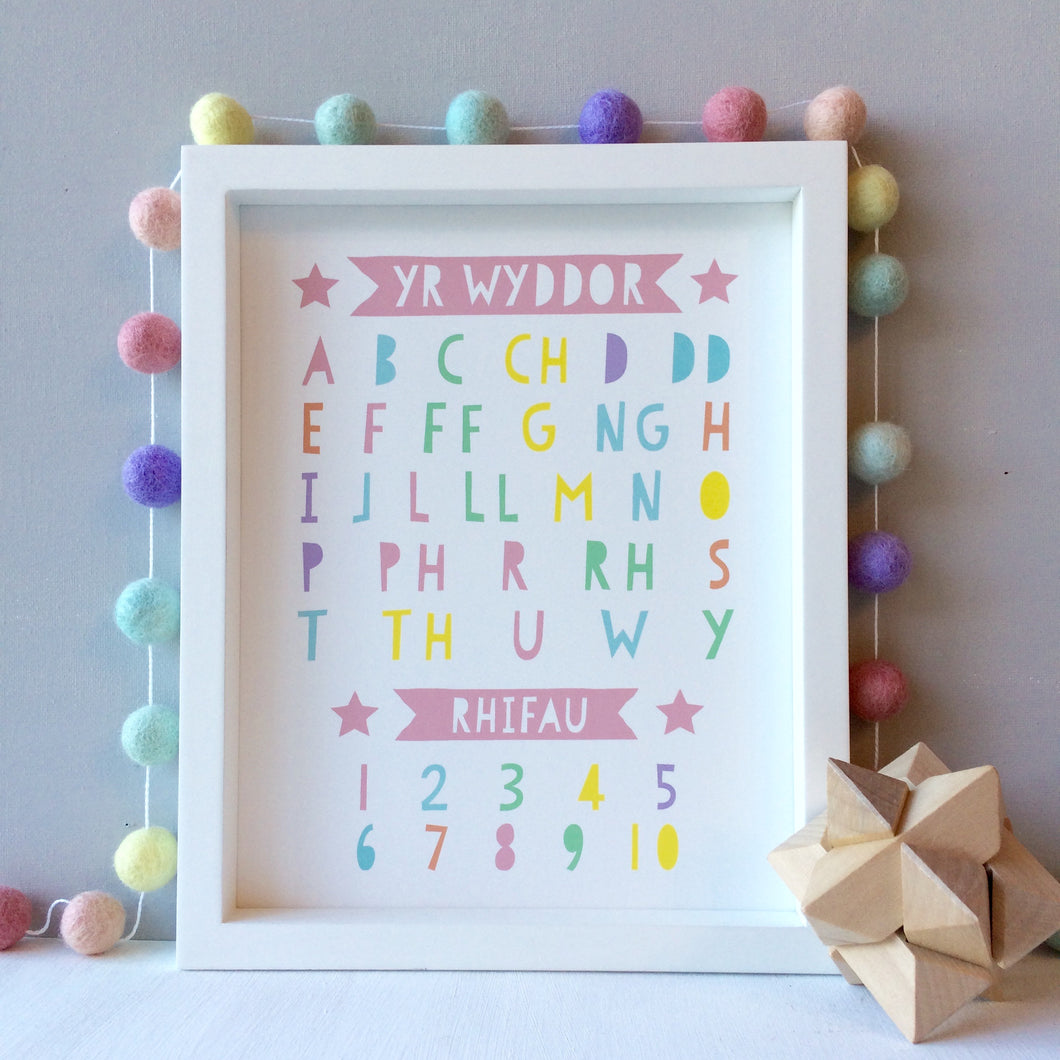 Welsh Alphabet and Numbers Pastel Print